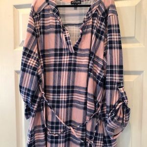 Olivia Blu Maternity Pink & Blue Plaid tunic top